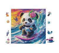 100 Piece Jigsaw Puzzle for Adults Panda Qui Surfe dans l'océan 28x28cm Eco-Friendly Safe Puzzle Non-Toxic Material Perfect for Family Use All Ages Friendly Gift