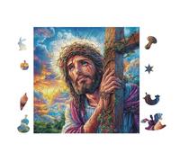 100 Piece Jigsaw Puzzle for Adults Portrait de Jésus sur la Croix 28x28cm Framable Home Decor Artwork HD Clear Details Dust-Free Smooth Assembly Experience No Puzzle Dust