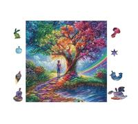 100 Piece Jigsaw Puzzle for Adults Rainbow Arbre de Vie 28x28cm Framable Home Decor Artwork HD Clear Details Dust-Free Smooth Assembly Experience No Puzzle Dust