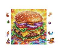 100 Piece Jigsaw Puzzle for Adults Repas de Burger avec des Fleurs 28x28cm Christmas Ideal for Indoor Activities Rainy Days Weekends Family Time Together Fun Hobby