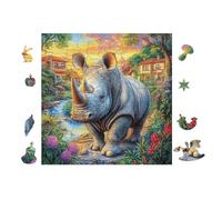 100 Piece Jigsaw Puzzle for Adults Rhino Forêt de Cascade 28x28cm Durable Reusable Cardboard for Puzzle Lovers Family Friends Teens Adults All Ages