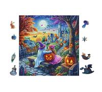 100 Piece Jigsaw Puzzle for Adults Sorcière avec Une citrouilles at Halloween 28x28cm Universal Puzzle for All Occasions Home Decor Family Fun Stress Relief All in One Gift