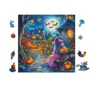100 Piece Jigsaw Puzzle for Adults Sorcière dans Le Village d'halloween 28x28cm Home Wall Decor Artwork Unique Personalized Decoration for Living Room Bedroom Study