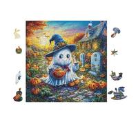 100 Piece Jigsaw Puzzle for Adults Sorcière fantôme avec citrouilles pour Halloween 28x28cm Collectible Puzzle for Hobbyists Premium Quality Long Lasting Vibrant Print No Fading Gift