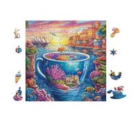 100 Piece Jigsaw Puzzle for Adults Tasse de thé avec des Fleurs and Fish 28x28cm Christmas Ideal for Indoor Activities Rainy Days Weekends Family Time Together Fun Hobby