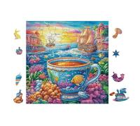 100 Piece Jigsaw Puzzle for Adults Tasse de thé avec des Fleurs and Voilier 28x28cm Premium Voituredboard Tight Seamless Fit No Bending Tearing Long Lasting Durable Use Gift