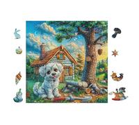100 Piece Jigsaw Puzzle for Adults Terrier Chiot in Front of Chalet 28x28cm Summer Holiday Activity Great for VaChation Travel Home Leisure Relaxing Hobby Time Gift