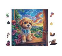 100 Piece Jigsaw Puzzle for Adults Yorkshire Chiot at The Window 28x28cm Relaxing Hobby Puzzle Great for Daily Leisure Time Reduce Stress Improve Mood Daily Gift