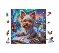 100 Piece Jigsaw Puzzle for Adults Yorkshire Chiot with Books 28x28cm Expert Level Challenging Puzzle Great for Collectors Logical Thinking Skill Improvement Brain Training