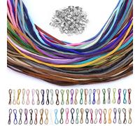 100 Pièce Lanières en Cuir Multicolores avec 100 Fermoirs Clips,1m 60 Couleurs Cordons en Cuir,Cordon Cuir Plat,Cordons en Cuir Suède,pour Bricolage, Bijoux, Bracelet