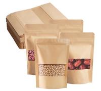 100 Pièces 15 x 10 cm Sac Papier Kraft avec Fenetre, Marron Sachet Kraft Alimentaire, Fermeture éclair Réutilisable Sac Papier Kraft, Utilisé pour Noix, Grains de Café, Thé, Bonbons, Snacks