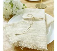 100 pièces 32x32cm Ivoire Gaze Coton Serviette réutilisable fête de Mariage noël Table décor rétro bavures Serviettes Serviette en Tissu