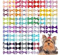 100 pièces/50 paires de nœuds pour petits chiens avec élastiques en caoutchouc pour chat, chiot et animaux de compagnie, accessoires de toilettage de couleur aléatoire