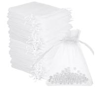 100 Pièces 7x9cm Blanc Sacs Pochette Cadeau en Organza Tulle Bonbon Dragees de Lavande Marriage Sacs à Cordon Petit Pochette Tissu