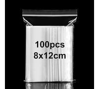 100 pièces 8 * 12 cm Sachet Plastique Transparent Pochette Zip Petits Sachets Plastiques Refermables Sachet Zip pour Cuisine Bricolage Artisanat Bureau Bijoux Biscuits Bonbons Blocs de construction