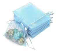 100 Pièces 9x12cm Organza Pochette Cadeau,Pochette Bijoux en Organza avec Cordon de Serrage, Sac de Mariage, Sac de Lavande, Faveur de Mariage (bleu clair)