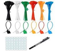 100 Pièces Attache Cable Colorées 150mm x 3 mm Collier de Serrage Plastique Serre Câbles Etiquette Organiser, Etiquette Cable pour Jardinage, Bureau et Logistique, Comprend 1 Marqueur