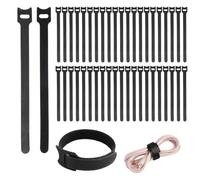 100 Pièces Attaches De Câble Réutilisables, 200 x 12 mm Serre Cable Nylon, Noir Attache Cable Velcro, pour la Gestion des Câbles de PC, les Cordons de Organisation, la Télévision, le Bureau
