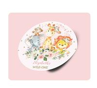 100 pièces autocollantes personnalisées Girly Jungle Safari Animals Wild One Baby Shower Classic Round Sticker Autocollants personnalisés pour le visage, autocollants photo,