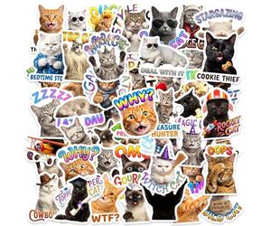 100 Pièces Autocollants chat mignons imperméable,SANYUANHE Déco laptop chat autocollants,Mèmes sticker cat chat humour potache bottle bouteilles d'eau valises vélos voitures tablettes enfants adultes