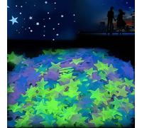 100 pièces Autocollants muraux étoiles fluorescentes de 3 cm qui brillent dans le noir, 3D lumineux, couleur unie et couleurs mélangées, décoration fluorescente, décalcomanies murales lune de 4 cm qui