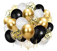 100 Pièces Ballon Noir et Or,Ballon Blanc,Anniversaire Helium Ballon Noir et Doré Confettis Balloons pour Enfant Fête Anniversaire Mariage Baby Shower Décoration