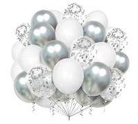 100 Pièces Ballons Argent Blanc,12 Pouces Blanc Argent Latex Ballon et Ballons Confettis pour Anniversaire Baby Shower Mariage Douche Nuptiale Engagement Décoration de Fête