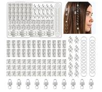 100 Pièces Bijoux Cheveux Tresse Argenté, Dreadlocks Perle Cheveux Métal Réglable Vikings Spiral Coils, Bague Cheveux Anneau Cheveux pour Hommes/Femmes Cheveux Décoration und Accessoires de Coiffure