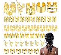100 Pièces Bijoux Cheveux Tresse Dorés, Perles dorées pour Dreadlocks Bijoux de Tressage de Cheveux, Accessoires Pour Dreadlock Clips Dread Locks Anneaux Réglables Pour Hommes Femmes Fêtes Événements
