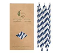 100 Pièces Bleu et Blanc Pailles Jetables, 100 Pièces Bleu Rayées Pailles en Papier pour Boire 19,7 cm - pour Les fêtes, Mariages et Occasions