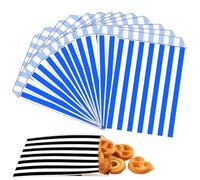 100 pièces Bleu Rayures Sac Cadeau Sachet Bonbons Anniversaire,12.7cmx17.8cm Petit Pochette Papier Kraft pour Emballage Cadeau Garçon Fille,pour Anniversaire Enfants,Mariage,Noël,Fête,Halloween