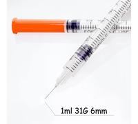 100 pièces/boîte, seringues à insuline stériles jetables de 1 ml avec aiguille 31G 6 mm, emballées individuellement pour la mesure en laboratoire et l'alimentation des animaux 1ml 31G 6mm