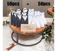 100 pièces Boîtes de faveur de mariage avec ruban, design de robe de mariée en papier et de smoking de marié, parfait pour la fête de mariage, l'anniversaire, la décoration de la mariée 100 piècesPape
