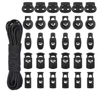 100 Pièces Bouchon de Cordon, 5 Sortes Serrure De Corde Double Trou AVCE 4M Corde à Ressort, Ajusteur de Cordon Élastique en Plastique, Stop Serre Cordons pour Sac à Dos, Fixer Lacets Coulisseau