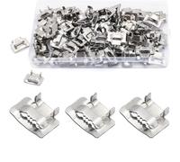 100 pièces Boucle de Cerclage en Acier 10 mm, MgcTolBox Cerclage en Acier Joints pour Feuillard de 8-10 mm Pour Fixations Extérieures et Applications Lourdes