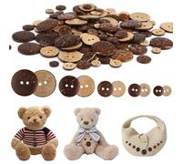 100 Pièces Bouton Bois, Boutons Noix de Coco Ronds Marron, 10/12.5/15/20/25mm Boutons Mercerie Vintage, Bouton en Bois avec 2 Trous pour Couture et Décoration Artisanale (Marron - 2 trous)