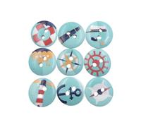 100 Pièces Boutons en Bois Série Marine 15mm à 2 Trous | Couture, Scrapbooking et Créations Diy, Finition Imprimée, Style Mode, Usage Artisanal Polyvalent