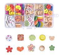 100 Pièces Boutons Fantaisie en Bois, Mercerie Colorée pour Enfants, Fait à la Main avec Boîte Plastique pour Décoration Couture Artisanale