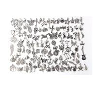 100 Pièces Breloques Argentées Charmes de Pendentifs, Creation Bijoux Mixte Argent Antique Charms pour Boucles d'oreilles Collier Bracelet DIY Making