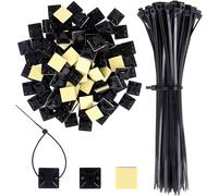 100 Pieces Cable Tie Mounts,20 x 20 mm,Self Adhesive Cable Tie Holder and 100 Pcs Cable Ties,Adhesive Cable Ties for Cable Management (Black)