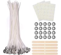 100 Pieces Candle Wicks 15 Cm Cotton Wick Candle Wick With 5 Wooden Wick Holders,60 Double-Sided Stickers For Diy Candles