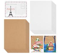 100 Pièces Carte Vierge A6 en Papier Kraft, 15 X 10 CM, Cartes Postales Vierges Blanches, pour L'écriture et L'impression, Écriture Impression, DIY Carte de Voeux de Remerciement (Marron/Blanc)