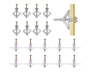 100 Pieces Cheville Brique Creuse Cheville Parpaing Creux Forme D'Avion, Forme Papillon, Avec Vis, Pour Plaques Plâtre, Panneaux Fibres Gypse, Béton, Briques, Murs Creux