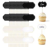 100 Pièces Cure Dent avec Drapeau,9 x 5,9 cm Vierge Pics à Cupcake,Cure-dents Vides Marqueurs de Fromage,Alimentaires Drapeaux,Etiquettes de Fromage pour Fête Buffets Gâteau Buffet (Noir,Blanc)
