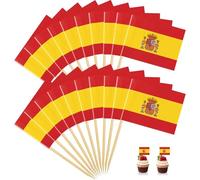 100 Pièces Cure-Dents Drapeau Espagne, Pics Cocktail Drapeau Espagnol Mini Toppers Cupcake pour Décoration de Fête, Tapas, Fromage, Fruits, Buffet et Événements Sportifs