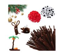 100 Pièces Cure Pipes Marron,200 Pièces Pompons Rouges,400 Pièces Yeux Auto-Adhésifs,Fils chenilles Set, Chenilles Loisirs Creatifs