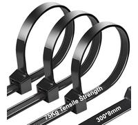 100 Pièces d'attaches de Câble Professionnelles 300 x 8 mm, Collier de Serrage Noir à la Traction 75kg, Autobloquant, Serflex Résistant aux UV, Idéale pour l'intérieur et l'extérieur