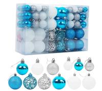 100 pièces de boules de Noël sans éclats pour décoration d’arbre de Noël, ornements pour Noël, décorations suspendues (Bleu Glace & Blanc)