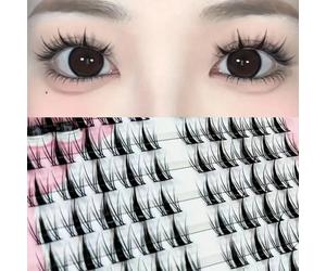 100 pièces de faux cils de style anime coréen raffiné noir, design naturel et séduisant en forme de C, réutilisables pour les débutants, longueur de 10 à 13 mm des touffes de cils, touffes de cils, ci