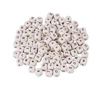 100 Pièces de Perles de Lettres Carrées, Perles de Lettres en Bois, Perles de L'alphabet Triées par Cubes Blancs, Perles D'espacement en Vrac pour la Fabrication de Bijoux à